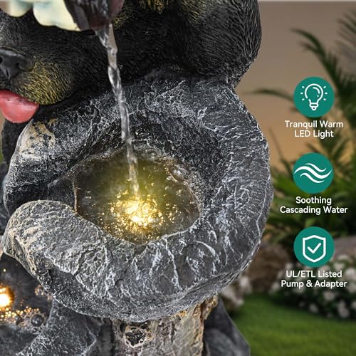 38" H Playful Twin Bear Statue Outdoor Fountain with LED Lights