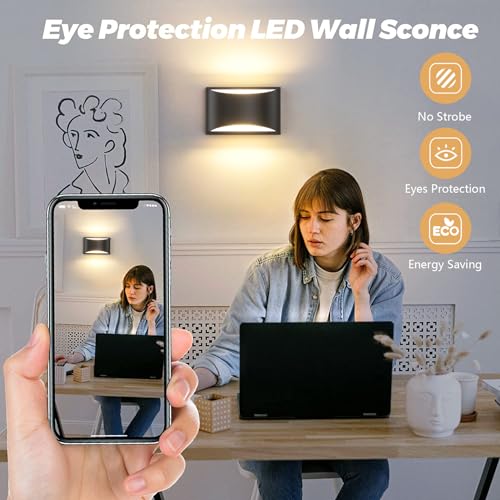 4 Pack Black Modern LED Wall Sconce Hardwired Indoor Wall Lights Up and Down Wall Mount Light for Living Room Bedroom Hallway Corridor Conservatory Warm White 3000K (4 Count)