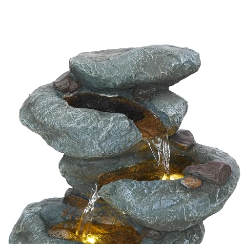 TZL418 14" 3 Tier Rock Fountain with LED Lights