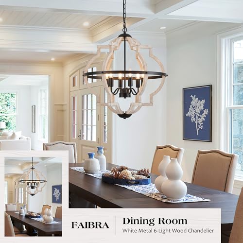 6 Light Farmhouse Wood Pendant Light
