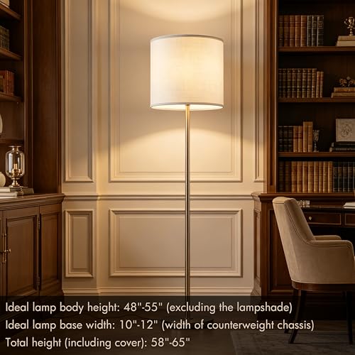 Large Tall Drum Lamp Shade Set of 2 White Linen Lampshades for Floor Lamps and Table Lamps 14 x 14 x 15 Inch