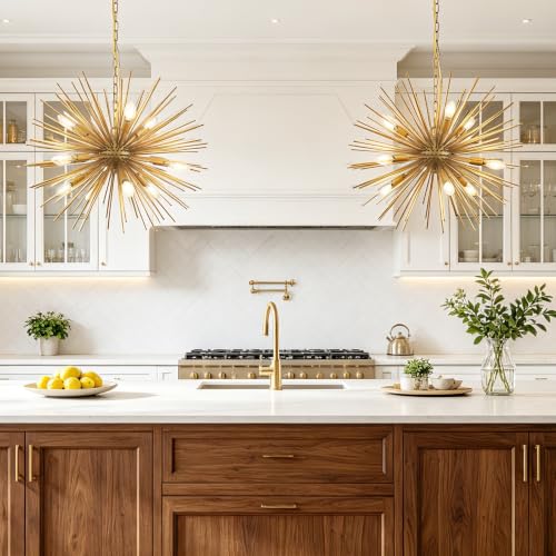 23.8in 9 Light Gold Sputnik Chandelier Mid