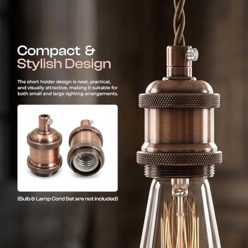 E26 Lamp Holder Socket Copper Metal Vintage Edison Bulb Holder IP20 Hardwired Medium Base Fitting for Pendant Wall Table Lamps DIY Indoor Lighting