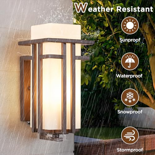 Oil Rubbed Bronze Porch Light Dusk to Dawn Outdoor Sconce Matte Brown Wall Lantern with Frosted Glass Outside House Lighting Waterproof Exterior Light Fixture for Patio Yards Garage Front Door