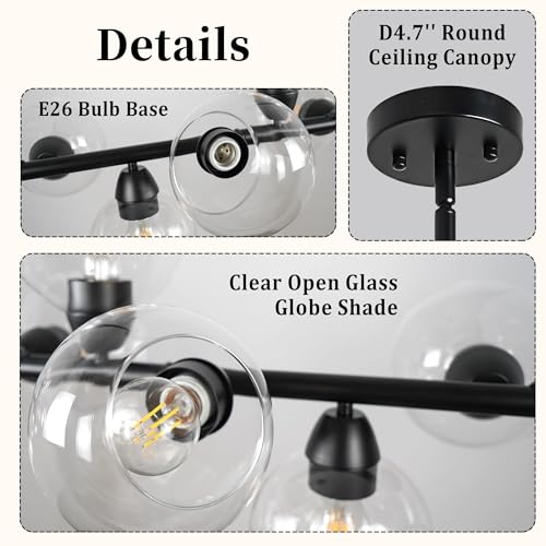Modern Linear Chandelier Black 13 Light Sputnik Island Light