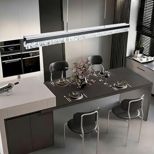 59" Modern Linear Chandelier Black Modern Pendant Light Fixture Dimmable Island Chandelier for Kitchen Island Lighting