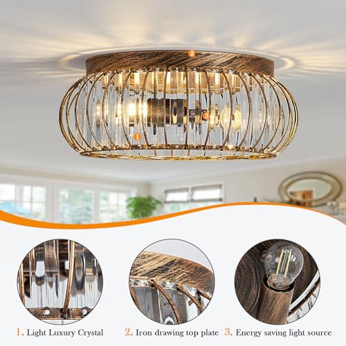 Modern Crystal Ceiling Light Oil Rubbed Bronze Flush Mount Ceiling Light Fixture 3 Light Ceiling Chandelier for Hallway Bedroom Bathroom Foyer Living Room Dining Room Kitchen