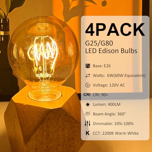 Dimmable Globe Vintage Edison LED Light Bulbs 60W Equivalent (4 Count)