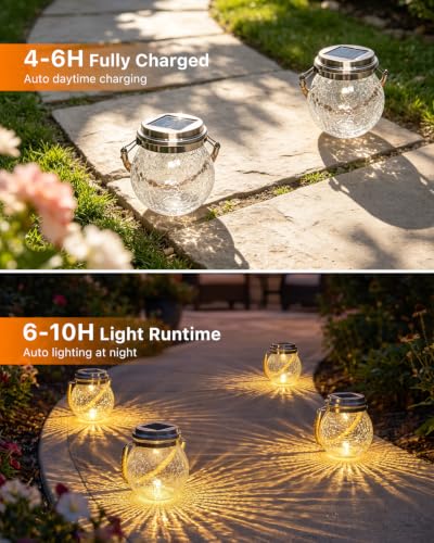6 Pack Solar Crack Glass Globe Lanterns Outdoor Round Ball Hang Decorative (6 Count)