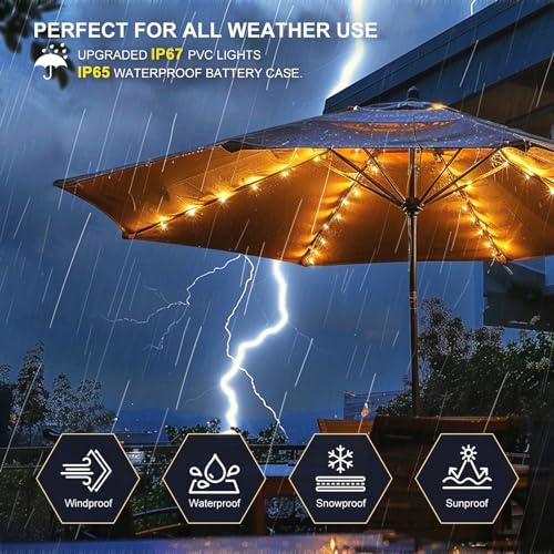 Patio Umbrella Lights Cordless 120 LED Table Umbrella Lights with Remote Control Battery Operated Waterproof Parasol String Lights for 7