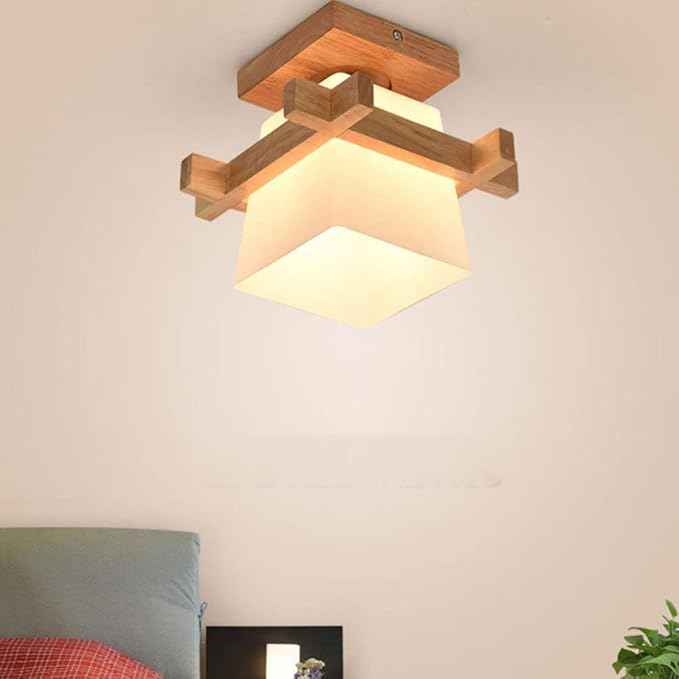 Flush Mount LED Ceiling Chandelier Wooden Ceiling Lamp Japanese Style for Bedroom Kitchen Living Room Hallway Hotel (Single Lamp Head, Without Bulb)