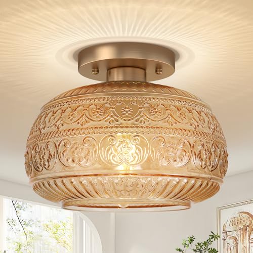 Antique Amber Glass Flush Mount Ceiling Light Fixtures