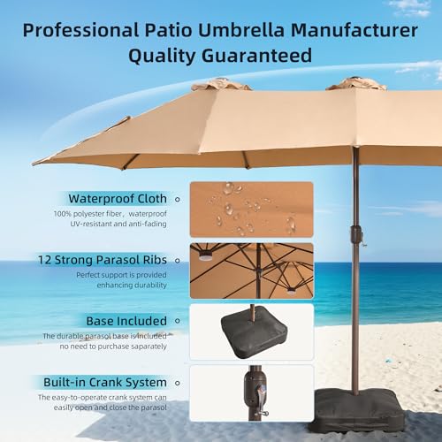 15Ft Patio Umbrella With Multicolor Solar Light