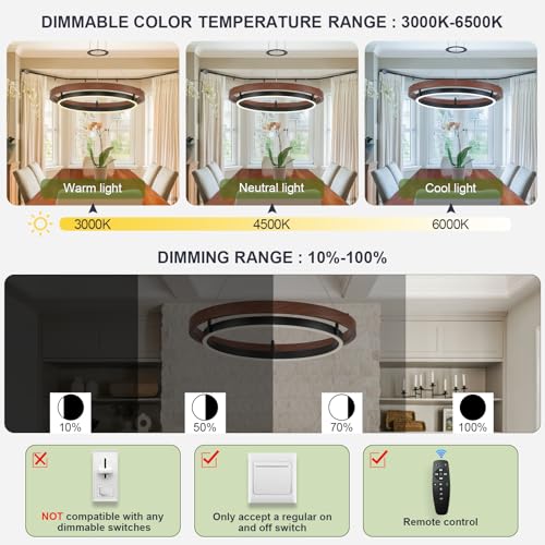 Modern LED Chandelier Circular Farmhouse Red Walnut Color