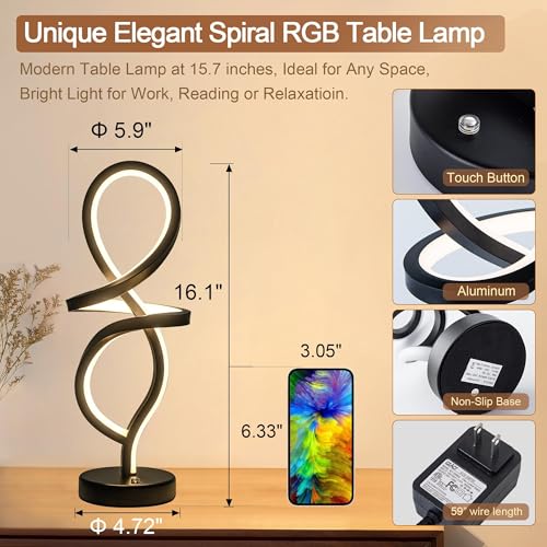 RGB Modern Small Table Lamp with LED Spiral Design