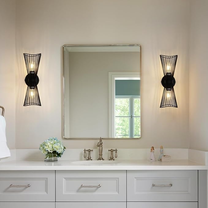 Black 2-Light Vanity Wall Sconce Farmhouse Light Fixtures Over Mirror Modern Up and Down Sconces Large Wall Light Hardwired Wall Lamp for Hallway Bedroom Kitchen Bathroom - Aura Lighting