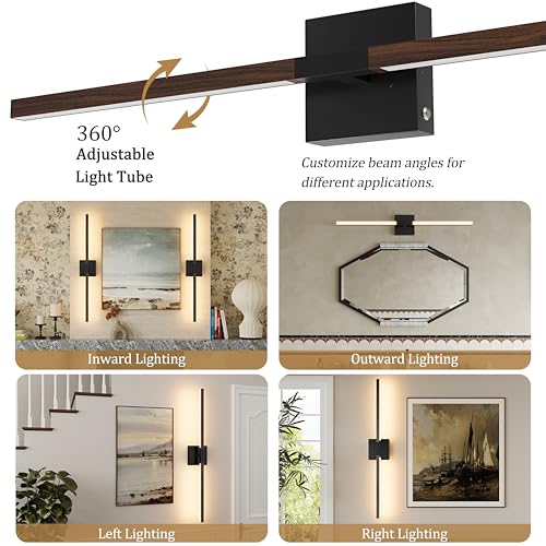 Black Walnut Wireless Wall Sconces with Remote Control 36 Inch