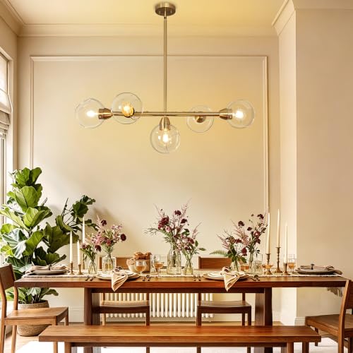 Brass Linear Chandeliers for Dining Room 5 Lights Modern Linear Chandelier