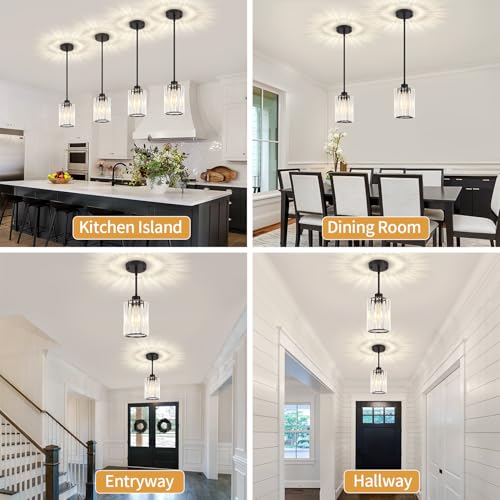 3 Pack Black Pendant Lights Kitchen Island Crystal Hanging Lighting Fixture (3 Count)