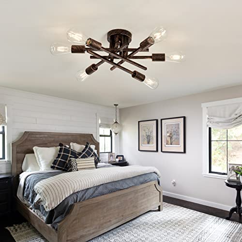 6 Lights Semi Flush Mount Ceiling Light Fixture Vintage Modern Bronze Matte Sputnik Chandelier Farmhouse Ceiling Lamp for Kitchen Bedroom Dining Room Living Room Entryway