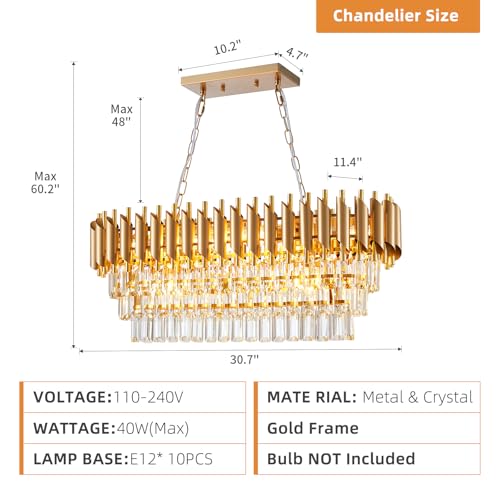 Modern Rectangular Chandelier Gold Crystal Chandeliers for Dining Room