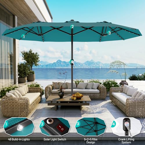 15FT Patio Umbrella with Solar Lights