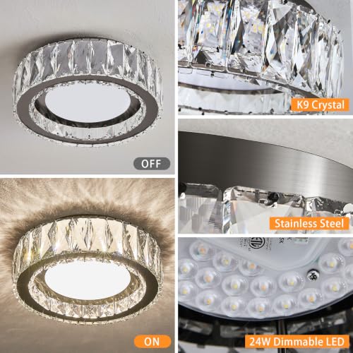 11 Inch LED Dimmable Crystal Flush Mount Ceiling Light Fixture