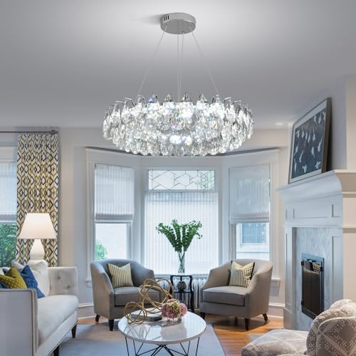 Modern Round Crystal Chandelier 24 Inch Chrome Dimmable LED Crystal Ring Chandelier 4