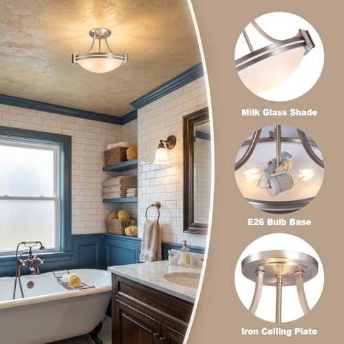12 Inch Semi Flush Mount Ceiling Light Brushed Nickel ETL Listed