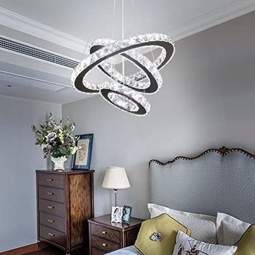 3 Ring Adjustable Height Crystal Chandelier Cool White