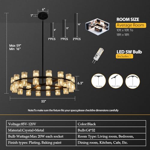 32 Light Black Crystal Chandelier