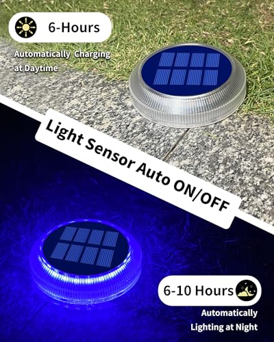 Blue Solar Driveway Lights Outside IP68 Waterproof 6 Pack Round (6 Count)