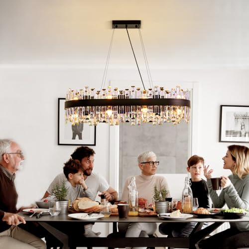 Rectangular Black Crystal Chandelier for Dining Room