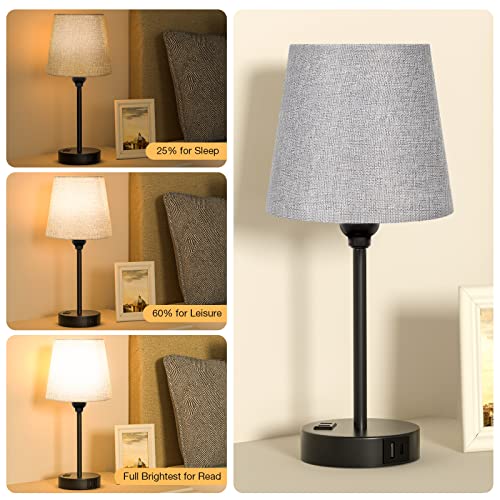 Grey Bedside Lamps Set 2 for Bedroom (2 Count)