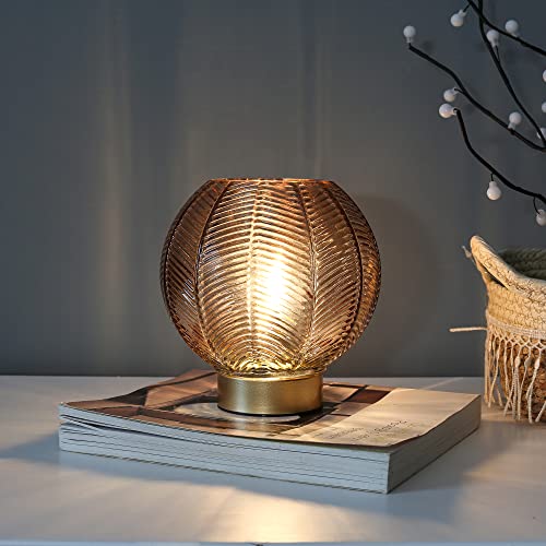 Battery Operated Decorative Glass Table Lamp with Timer Amber