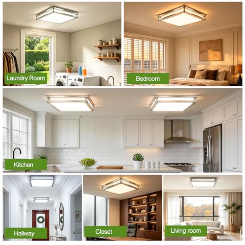 Square Flush Mount Ceiling Light (Brushed Nickel / 2 Packs)