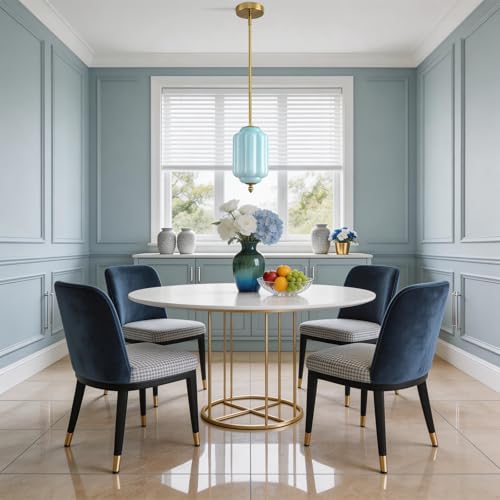 Vintage Blue Glass Pendant Lights 1 Pack 5.5 Inch Mid Century Brass Hanging Ceiling Light