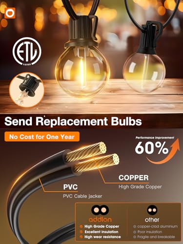 100FT Outdoor String Lights 54 G40 LED Bulbs Dimmable Waterproof (100 Foot)