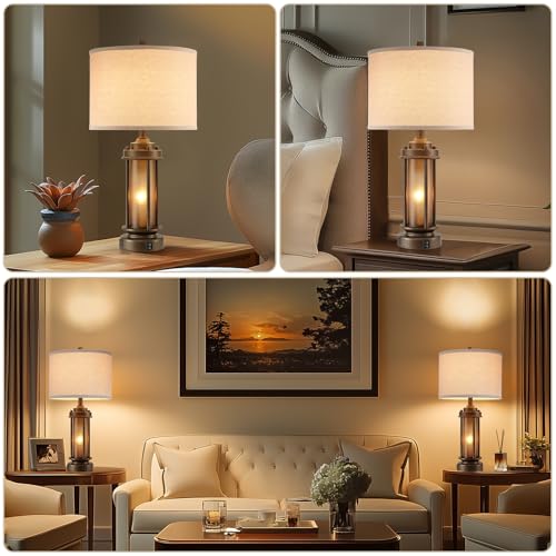 Set of 2 Farmhouse Table Lamps with 2 USB C+A Ports (2 Count)
