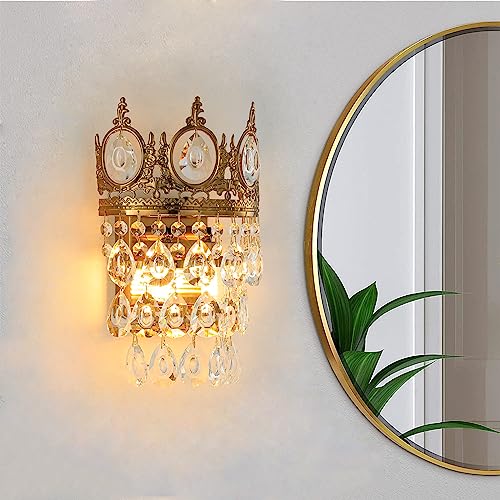 Glam Crystal Wall Sconces Gold Wall Light Empire Luxury Vanity Lighting for Bedroom Living Room Dining Room Wall Lighting Fixtures Set of 1
