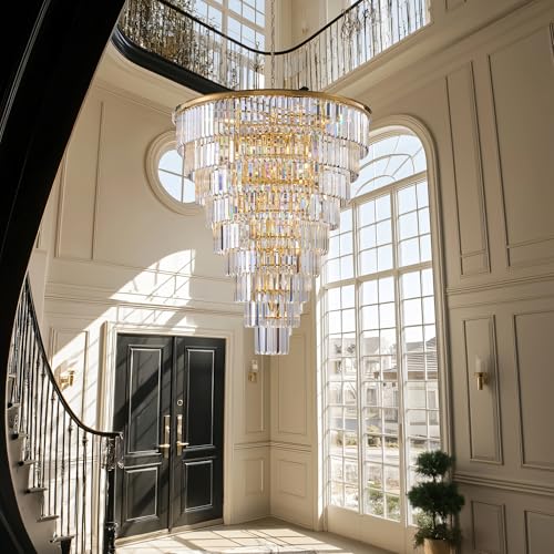 48 Inch Gold Tiered Crystal Tube Chandelier