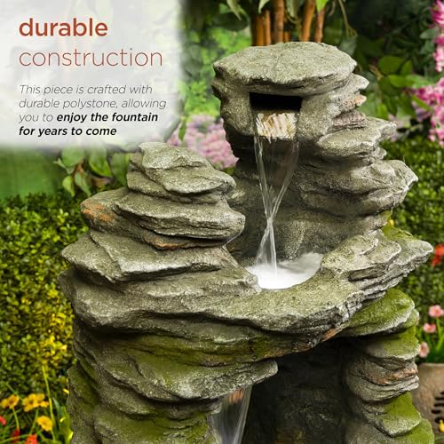 WIN1648 39" Stacked Stone Rainforest Fountain with Cool White LED Lights