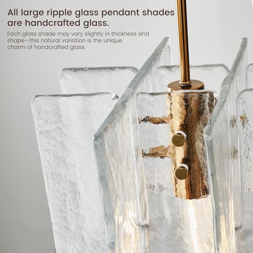 Modern Large 12 in Brass Water Ripple Glass Kitchen Island Pendant Light Fixtures