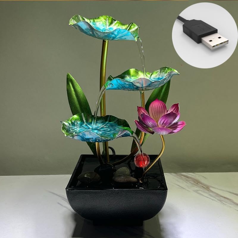 Waterfall Pendulum with Lights Small Fountain Indoor Decompression Office Living Room Home Decor Art Country Style