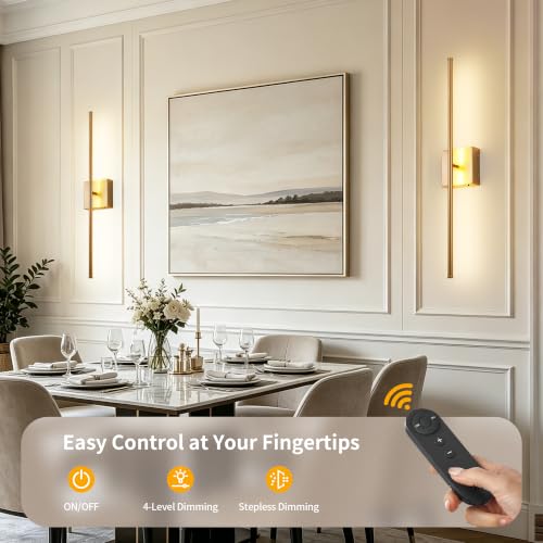 28.3 Inch Wall Sconces Battery Operated for Living Room Gold (2 Count)