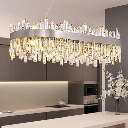 35.4'' Modern Rectangle Crystal Raindrop Chandelier for Dining Room