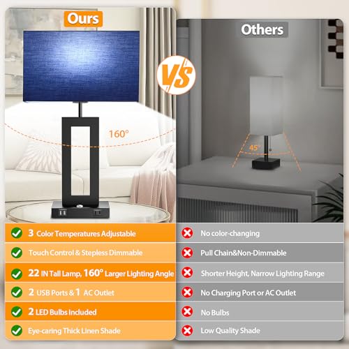 3 Color Temperatures Table Lamps for Bedrooms Set of 2 (2 Count)