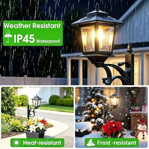 2 Pack 2-in-1 Outdoor Flower Pots, Solar Post Lamps Waterproof, Solar Lamp Post Lights, Wall Mount or Freestanding, Outdoor Decorative Lamp for Garden, Patio, Front Porch, Back Door, Warm White