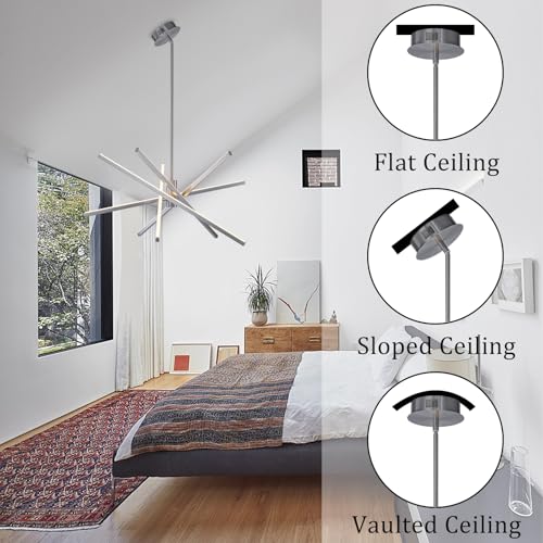 5 Lights Modern Sputnik Chandelier Brushed Nickel LED Sputnik Light Fixture