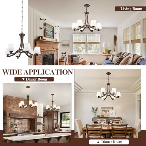 6 Light Oil Rubbed Bronze Farmhouse Chandelier Pendant Light Fixture with Frosted Glass